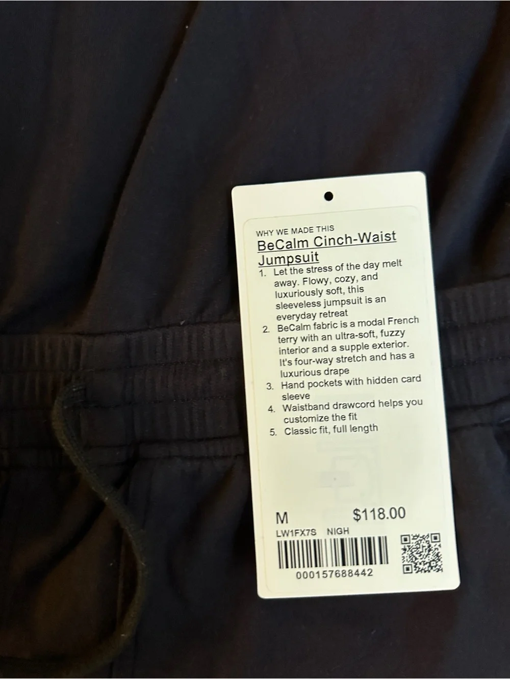 EUC Lululemon Be Calm Jumpsuit, Nightmoth,